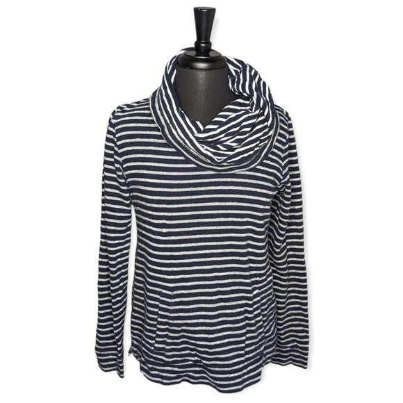 J Crew Cowl Neck Navy & White Striped Sweater/Hoodie Size Small - Picture 1 of 12